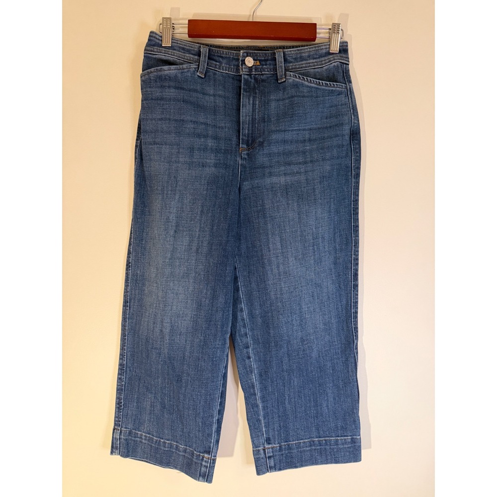 Talbots Wide Leg Crop Jeans Womens 4P Blue Denim High Rise Patch Pocket Pants